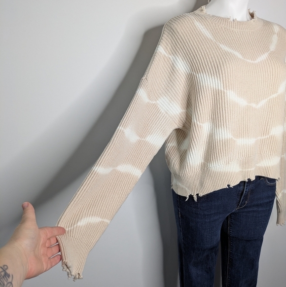Pistola Cream White Tie Dye Bleach Dye Oversized Distressed Hem Sweater S - Picture 3 of 8